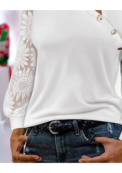 Kadın Uzun Kollu Yakası Asimetrik Detaylı Düğmeli Viskon Iki Iplik Bluz modelleri