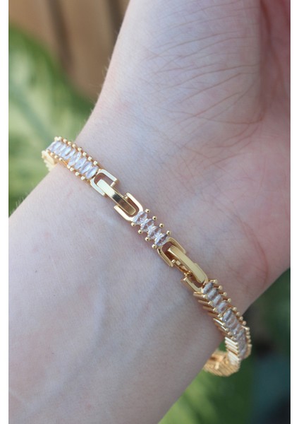 Vip Seri Pirinç Pembe Zirkon Taşlı Renk Baget Bileklik fiyatları