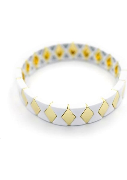 Lastikli Porselen Bilezik - Beyaz