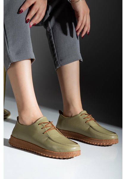 Kadın Haki Yeşil Hakiki Deri Yumuşak Tasarım Ortopedik Hafif Oxford Casual Ayakkabı modelleri