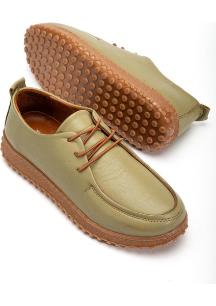 Kadın Haki Yeşil Hakiki Deri Yumuşak Tasarım Ortopedik Hafif Oxford Casual Ayakkabı fırsatları