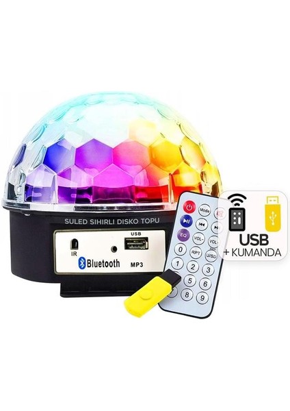 Ledx GM-0803B Sihirli LED Dönen Disko Topu Hoparlör Kablosuz Usb/mp3/bluetooth Kumandalı 360 Derece