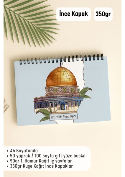 Haftalık Planlayıcı A5 Defter, Esnek Ince Karton Kapaklı, 1 Yıllık Planlayıcı, Kudüs'lü