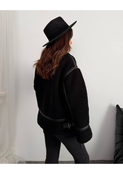 Deri Detaylı Premium Peluş Mont fiyatları