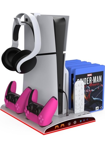 TP5-3570 Ps5 Soğutucu Organizatör 2 Fanlı Stand Kol Şarj Edici Stand 3 USB Hub Kulaklık Platstation Standı