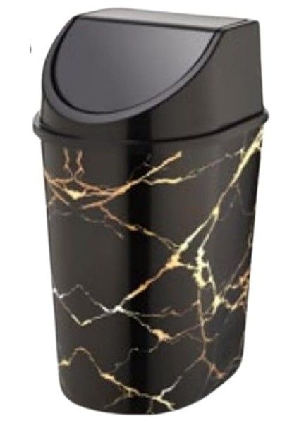 Kapaklı Mermer Desenli Çöp Kutusu – Siyah & Beyaz Renk, Şık ve Modern Tasarım – Mutfak, Ofis, Banyo ve Ev Içi Kullanım (Siyah, 1000ML)