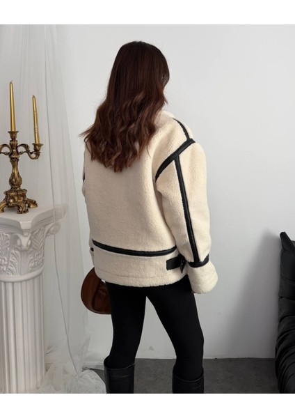 Deri Detaylı Premium Peluş Mont modelleri