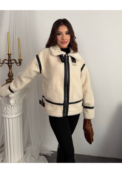 Deri Detaylı Premium Peluş Mont fırsatları