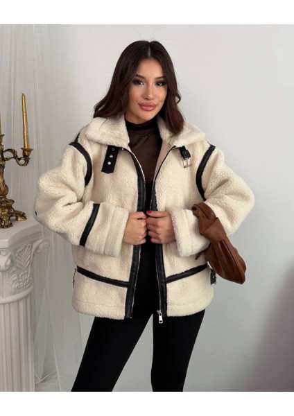 Deri Detaylı Premium Peluş Mont indirimleri