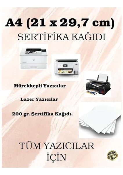 Gr. A4 (21 x 29,7 Cm) Sertifika Kağıdı, 50 Adet fiyatları