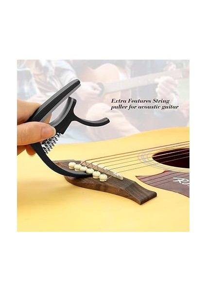 Gitar Için Kapo, Gitar Capo, 6 Pena, Akort Cihazı, Gitar, Gitar Aksesuarı, Capotastos Capo, Tüm Enstrümanlar Için Gitar Kaposu, Elektro Gitar, Bas, Keman, Ukulele (Siyah) indirimleri