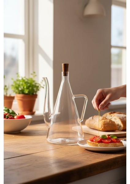 500ML. Mantar Kapaklı Şeffaf Cam Yağdanlık Borosilikat Cam Zeytinyağı ve Sirkelik Şişesi fiyatları