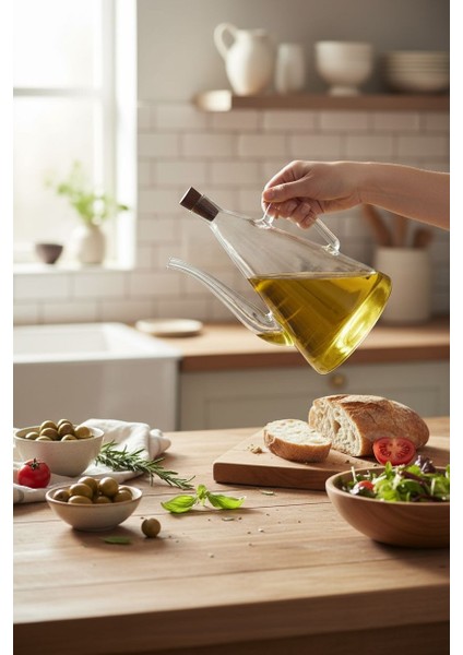 500ML. Mantar Kapaklı Şeffaf Cam Yağdanlık Borosilikat Cam Zeytinyağı ve Sirkelik Şişesi modelleri