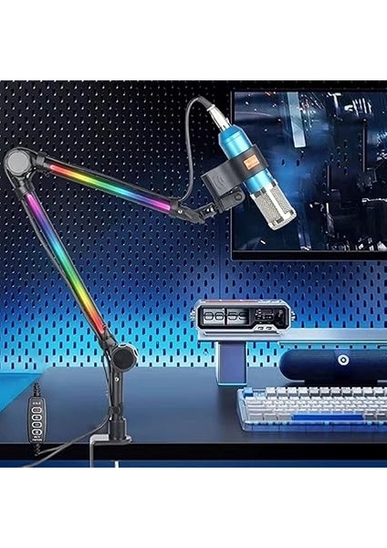 Oyun, Yayın, Podcast, Yayıncılık ve Kayıt Için Büyük Sönümleme Düğmesi, Metal Kol Standı, 22 Renk Modu ve Rgb Ortam Sahip Rgb Mikrofon Kol Standı modelleri