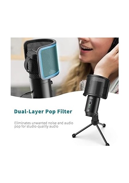 Mikrofon Pc Kondansatör, Tip A/c USB Mikrofon Mac Ps4 Ps5 Için, Standlı Mikrofon, Pop Filtre, Sessize Alma Düğmesi, Kulaklık Bağlantısı modelleri