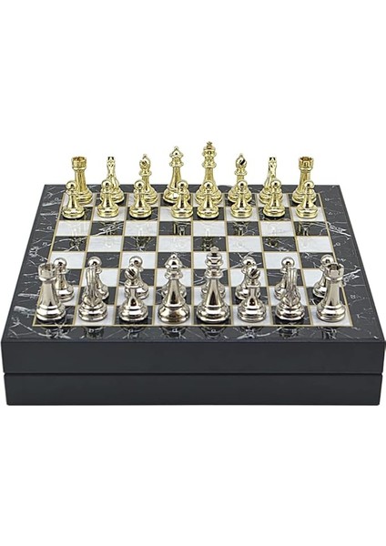 Büyük Boy Metal Klasik Satranç Tk. Parlak ve Mermer Desenli Sandıklı Mdf TAHTASI(36X36X6 Cm.)