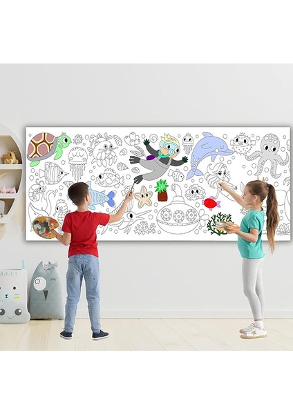 Hayatı Temalı Dev Boyama Kağıdı 2,5 Metre Rulo Boyama Kağıdı Çocuk Anaokulu ve Kreşler Için Aktivite- Çocuk Eğitici Boyama