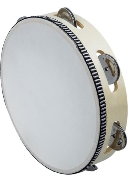 ORF-TF-8A Örf Aletleri Ahşap Zilli Tef Gerçek Deri Vurmalı Çalgı 8 Inç (1 Adet)