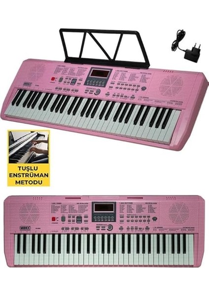 PS-1800PK-H 61 Tuşlu Kaliteli Pembe Org Dijital Ekranlı Kulaklık Çanta Notalık Adaptör Sticker Metod modelleri