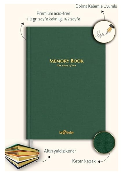 Color Memory Book Keten Hatıra Defteri Altın Kenarlı Anı Albümü Yeşil fiyatları