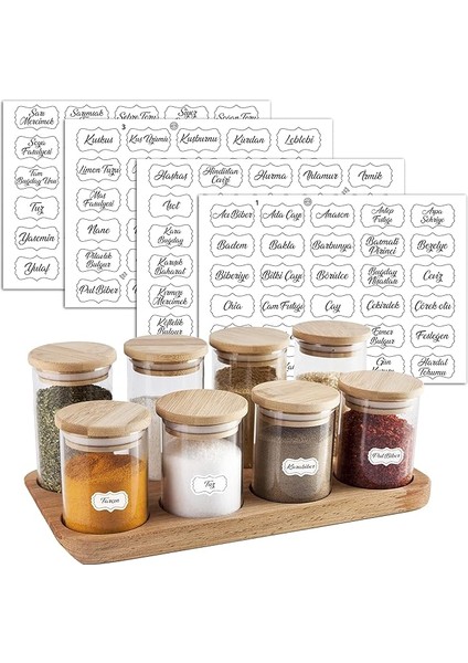 Baharatlık Etiketleri - Kendinden Yapışkanlı - 120 Adet Çıkartma Baharat Etiketleri - Suya Dayanıklı - Beyaz Baharat Kutuları Etiketleri