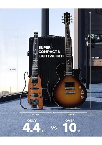Hush-X Elektro Gitar Kiti - Seyahat ve Uygulama Için Tüy Işığı ve Sessiz Performanslı Başsız Gitar, Maun Katı Gövdesi, Bir Saniyelik Montaj Çerçeveleri, Konser Çantası, Tüm Aksesuarlar, Doğal fiyatları