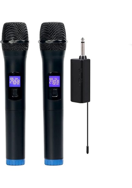 Çok Işlevli Çift Kanallı Kablosuz Mikrofon Kablosuz El Mikrofonu LCD Ekranlı Profesyonel Mikrofon Seti