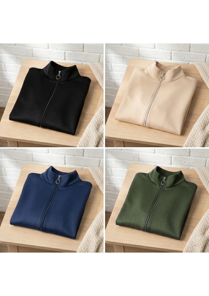 Scuba Kumaş Uzun Kollu Fermuarlı Crop Spor Ceket | Bej -Krem fırsatları