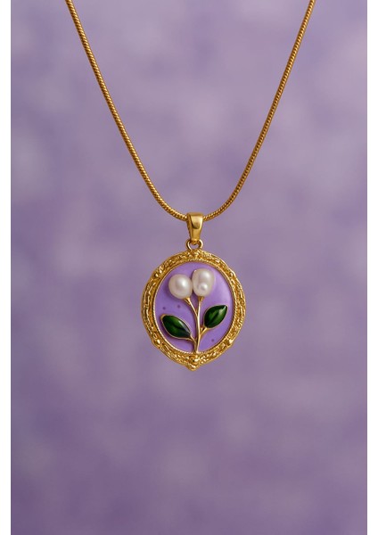 Mor Mineli Incili Çelik Kolye fiyatları