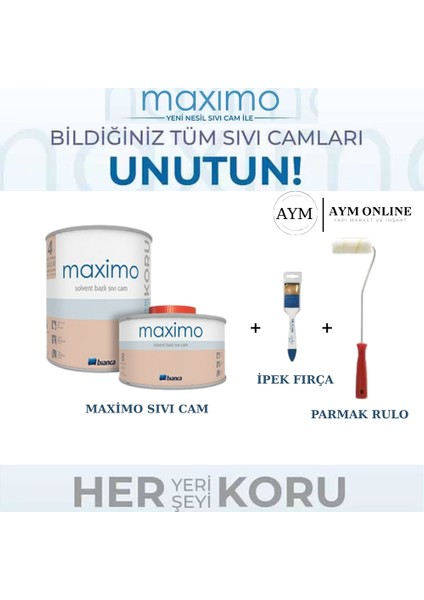 Stella Maximo Solvent Bazlı Yeni Nesil Sıvı Cam (Maximum Direnç) 0,5 Lt (Maximo + İpek Fırça + Parmak Rulo Seti )