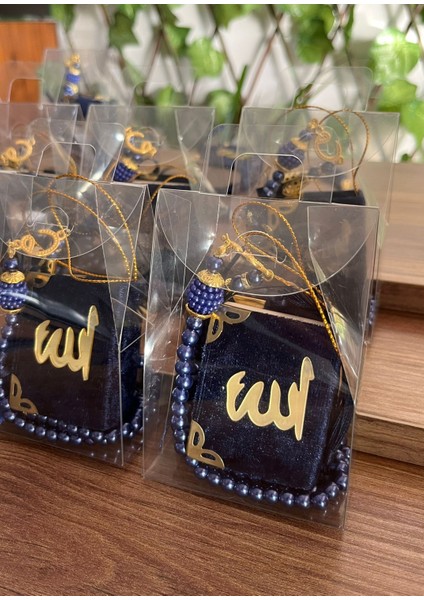 Denimayhediyelik Kadife Kaplı Mini Kuran ve Tespih Seti – Lacivert Hediyelik (10’lu – Şeffaf Asetat Çantalı) fırsatları