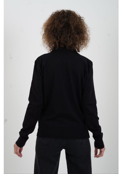 Siyah Baklava Desen Polo Yaka Kazak fırsatları