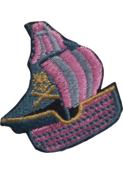 Aplike Ütü Ile Yapışan Yelkenli Pembe Arma 4x3 cm