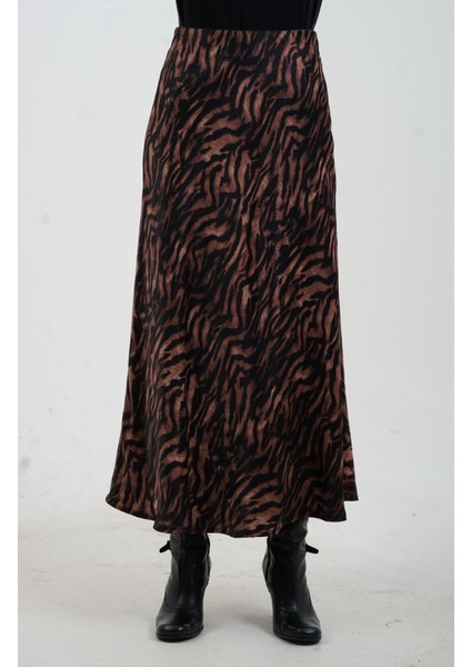 Kahve Desenli Saten Verev Etek modelleri