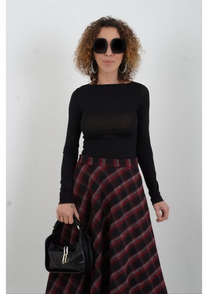 Siyah Bordo Ekoseli Cepli Etek modelleri