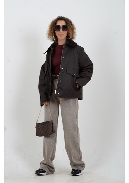 Koyu Kahve Kadife Yaka Kapitoneli Ekose Ceket