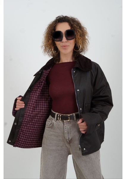 Koyu Kahve Kadife Yaka Kapitoneli Ekose Ceket modelleri