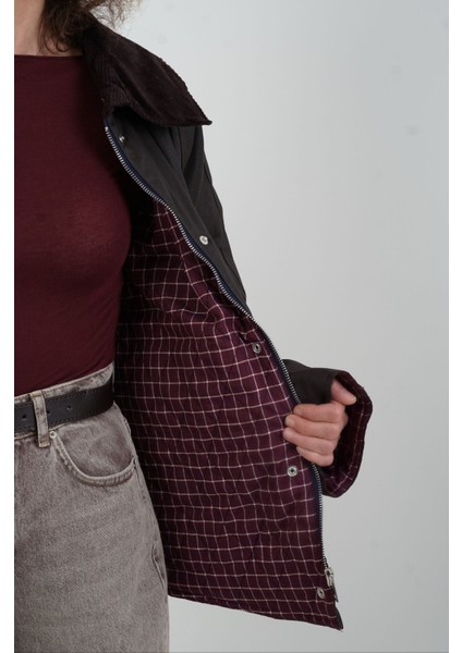 Koyu Kahve Kadife Yaka Kapitoneli Ekose Ceket indirimleri