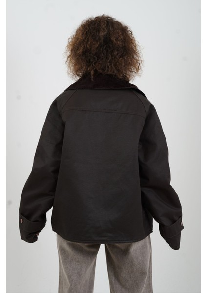 Koyu Kahve Kadife Yaka Kapitoneli Ekose Ceket