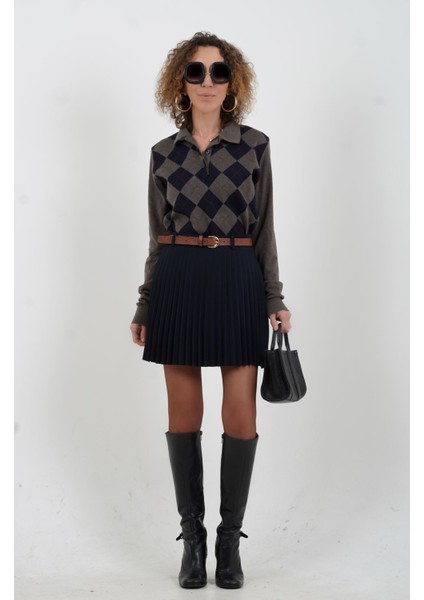 Lacivert Baklava Desen Polo Yaka Kazak fiyatları