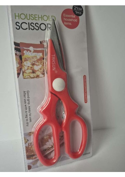 21 cm Mutfak & Ev Tipi Çok Amaçlı Makas – Siyah / Beyaz / Kırmızı (Household Scissors)