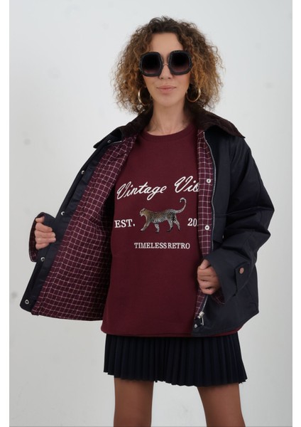 Lacivert Kadife Yaka Kapitoneli Ekose Ceket modelleri