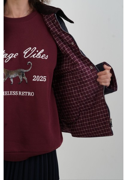 Lacivert Kadife Yaka Kapitoneli Ekose Ceket fırsatları