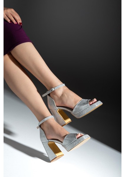 Kadın Gümüş Simli Rahat Platform Topuklu Abiye Ayakkabı fiyatları