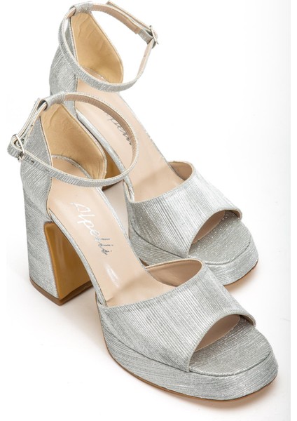 Kadın Gümüş Simli Rahat Platform Topuklu Abiye Ayakkabı indirimleri