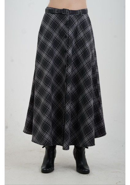 Füme Gri Önü Düğmeli Ekose Etek fiyatları