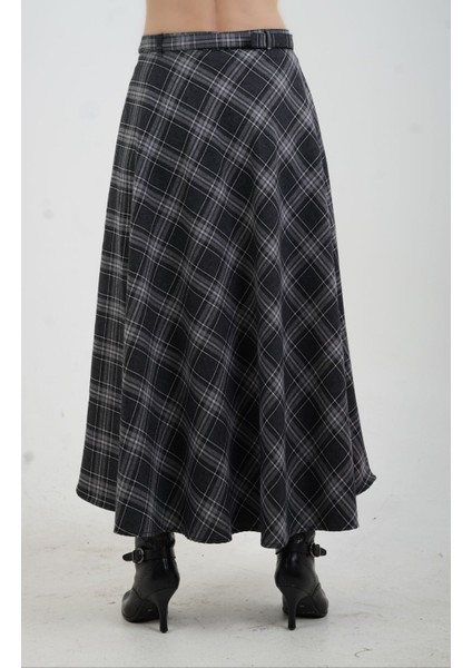 Füme Gri Önü Düğmeli Ekose Etek fırsatları