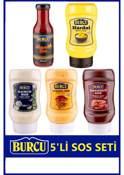 5'li Sos Paketi (Ranch, Jalapeno, Burger, Hardal, Barbekü)
