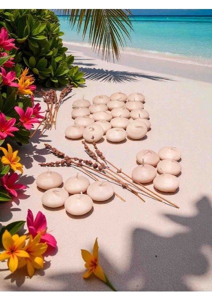 Iv Blue Purple Homedecor 30 Adet Minimal Pudra Pembe Suda Yüzen Mum