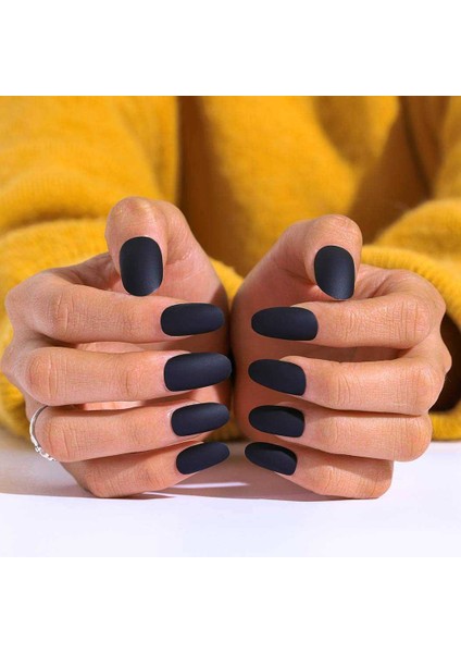 12 Adet Kendinden Yapışkanlı Tak ve Çık Mat Siyah Takma Tırnak modelleri